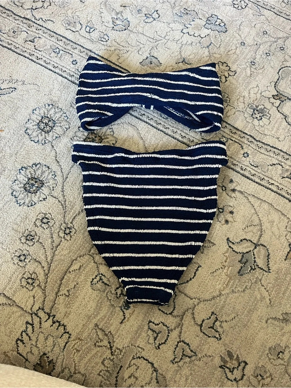 NWT Hunza G Navy and White Striped Jean Bandeau Bikini - Picture 6 of 12